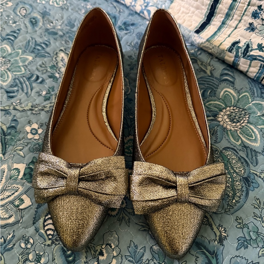 Talbots Antique Gold Edison Party Bow Flats